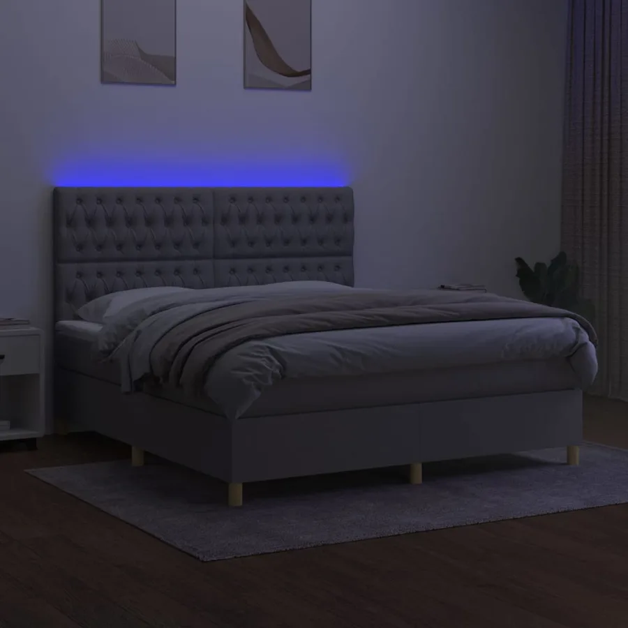Sommier à lattes de lit matelas et LED Gris clair 160x200 cm - 4