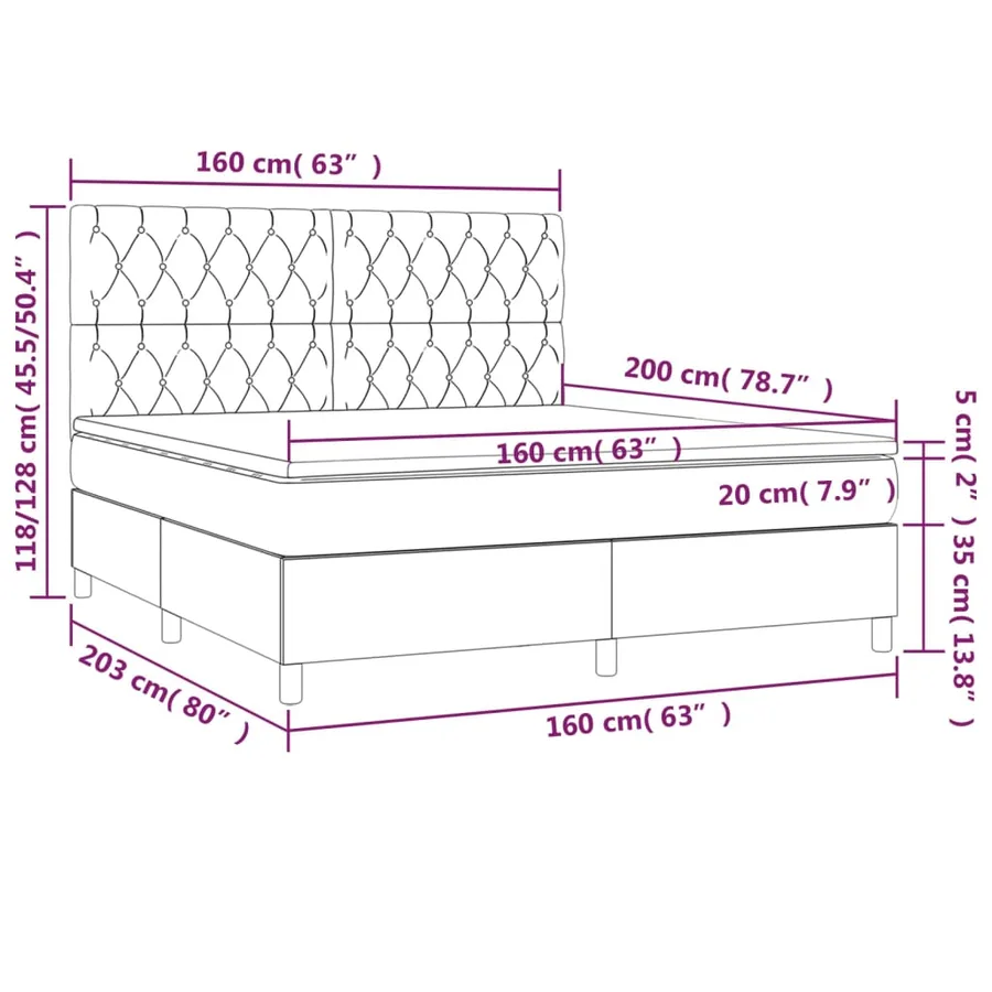 Sommier à lattes de lit matelas et LED Gris clair 160x200 cm - 8