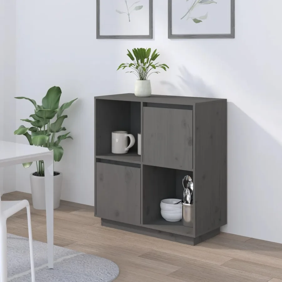 Buffet Gris 74x35x80 cm Bois massif de pin - 3