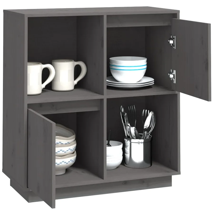 Buffet Gris 74x35x80 cm Bois massif de pin - 4