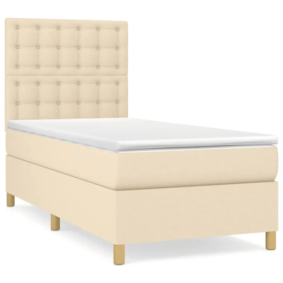 Sommier à lattes de lit et matelas Crème 90x190 cm Tissu - 2