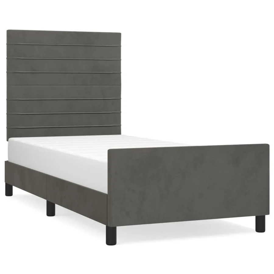 Cadre de lit sans matelas gris foncé 90x190 cm velours - 2