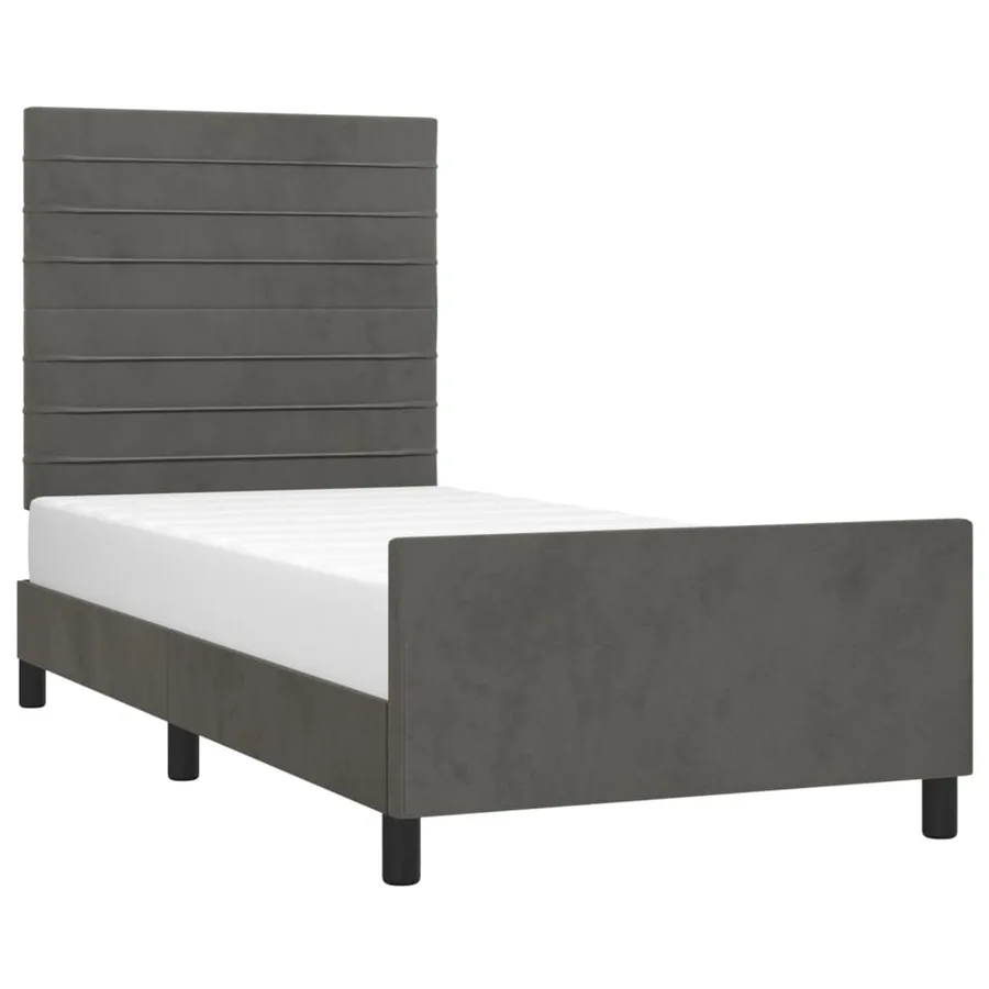 Cadre de lit sans matelas gris foncé 90x190 cm velours - 3