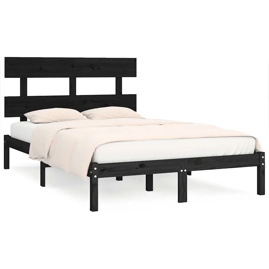 Cadre de lit sans matelas noir 200x200 cm bois massif - 2