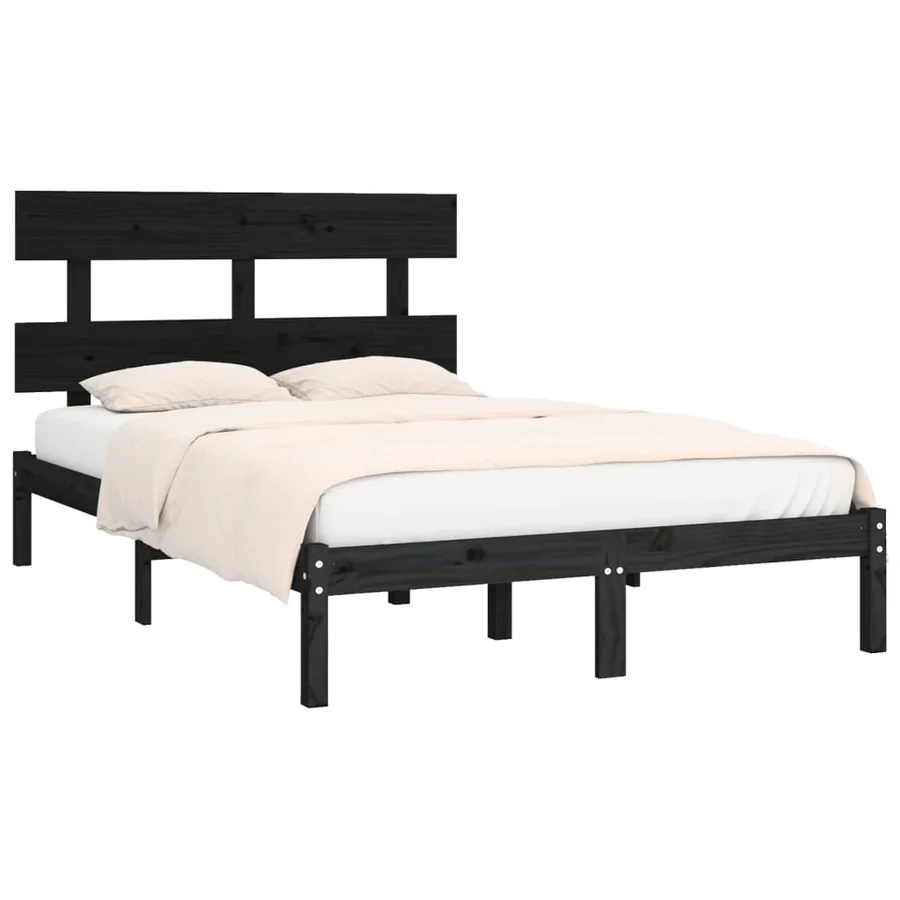 Cadre de lit sans matelas noir 200x200 cm bois massif - 3