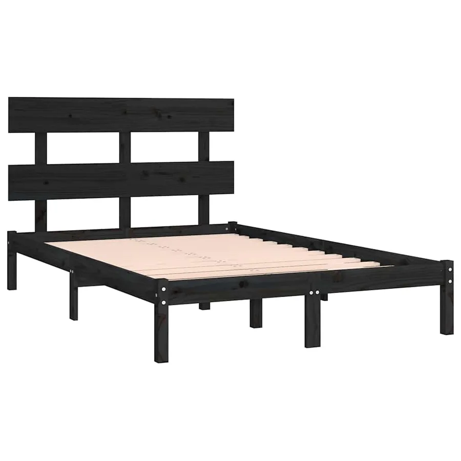 Cadre de lit sans matelas noir 200x200 cm bois massif - 4