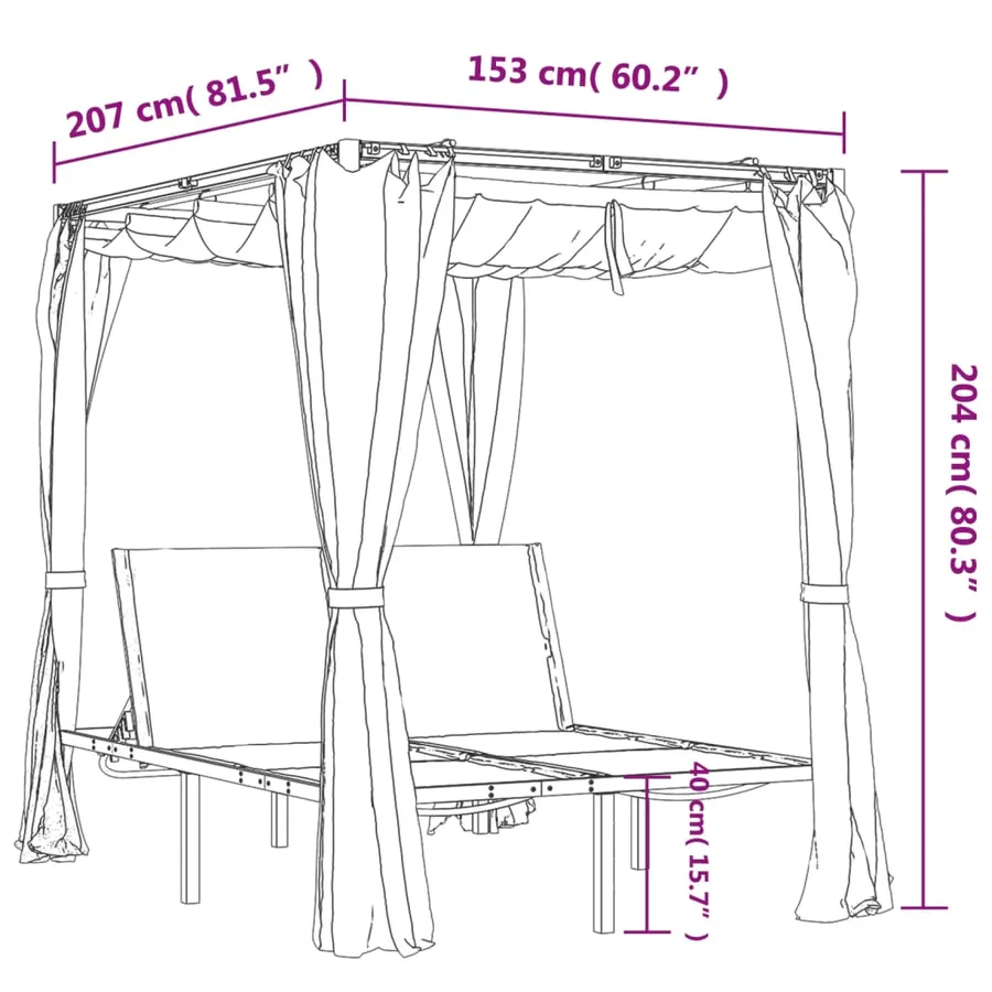 Chaise longue double avec rideaux latéraux et supérieurs - 10