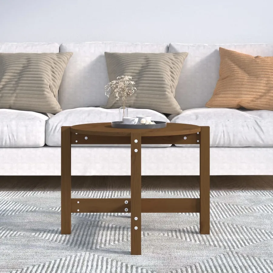 Table basse Marron miel Ø 62,5x45 cm Bois massif de pin - 3