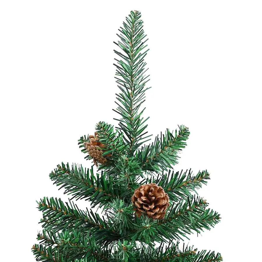 Sapin de Noël mince avec bois véritable et cônes vert 210cm PVC - 4