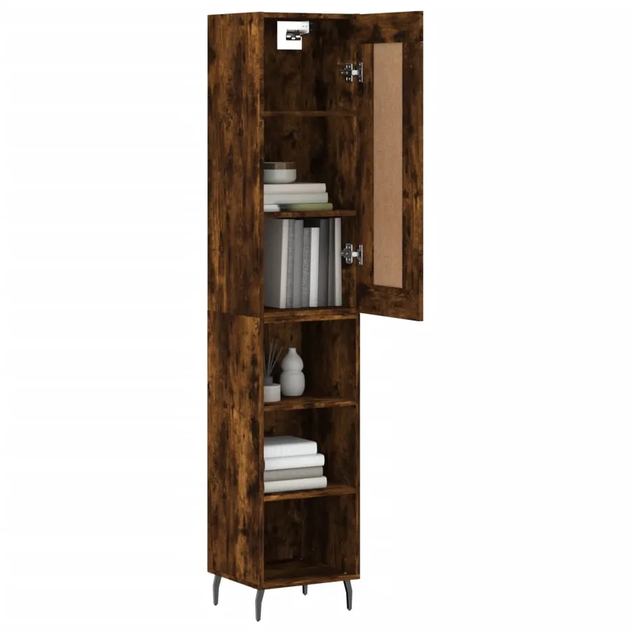 Buffet haut Chêne fumé 34,5x34x180 cm Bois d'ingénierie - 11
