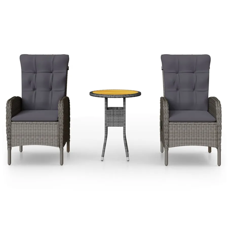Ensemble de bistro de jardin 3 pcs Résine tressée Gris - 2