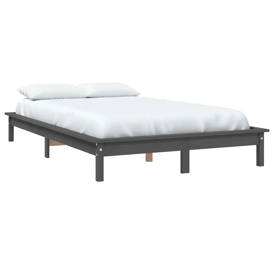Cadre de lit sans matelas gris 140x190 cm bois de pin massif - 3