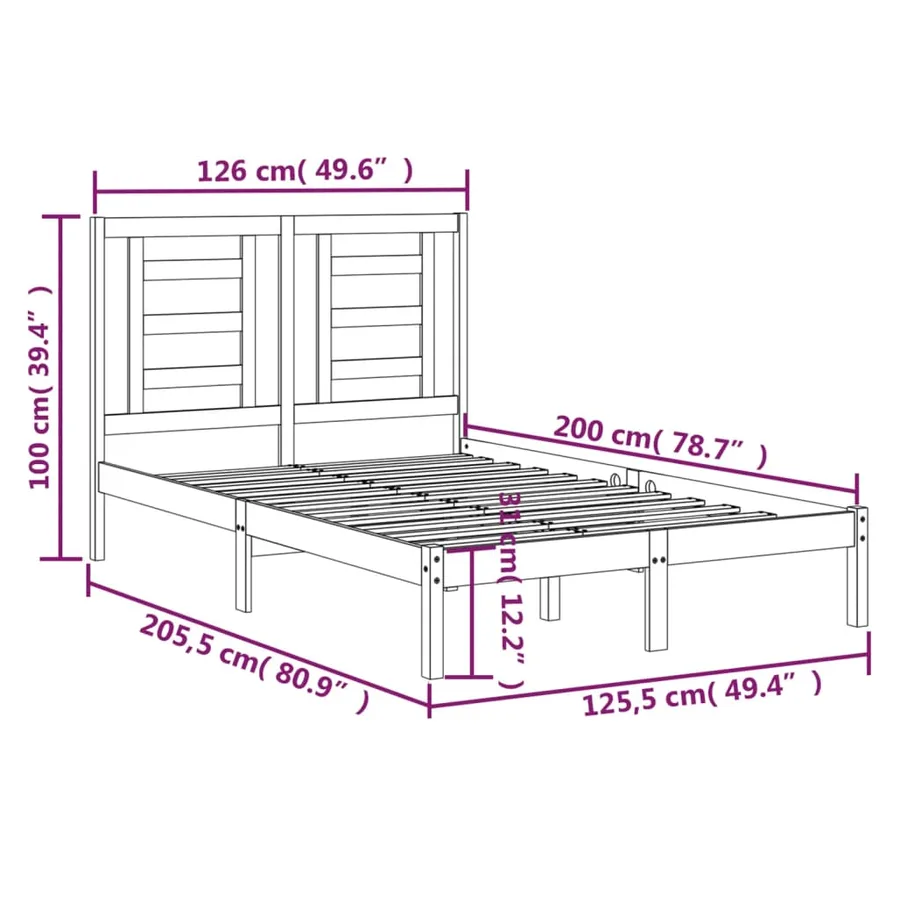 Cadre de lit sans matelas blanc 120x200 cm bois de pin massif - 6
