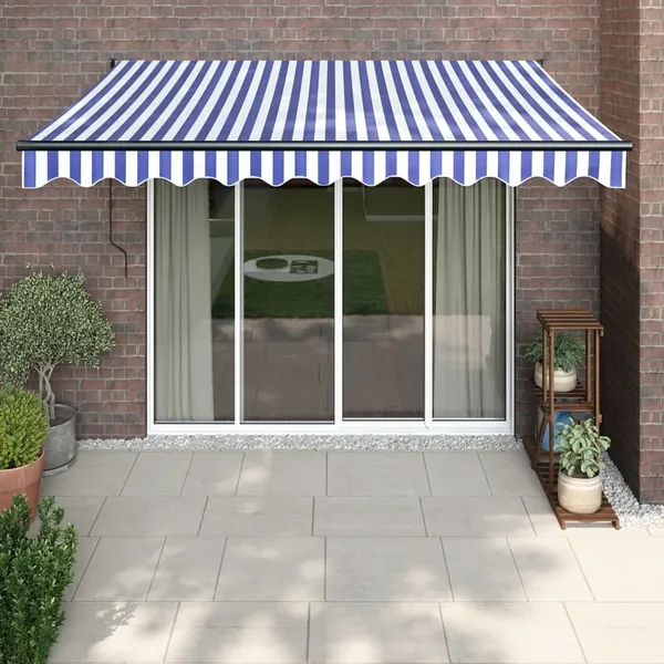 Auvent rétractable automatique bleu et blanc 3x2,5 m