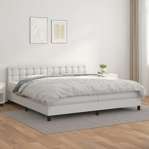Sommier à lattes de lit avec matelas Blanc 200x200cm Similicuir