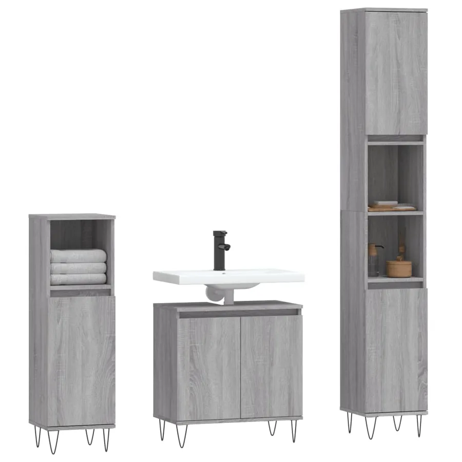 Ensemble d'armoires de salle de bain 3 pcs sonoma gris - 3