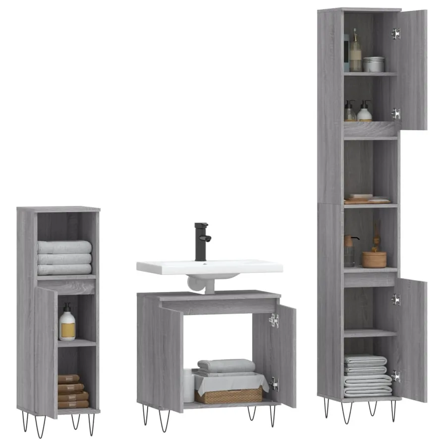 Ensemble d'armoires de salle de bain 3 pcs sonoma gris - 4