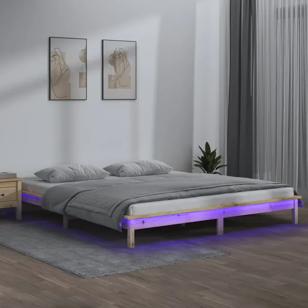 Cadre de lit à LED sans matelas 150x200 cm bois massif