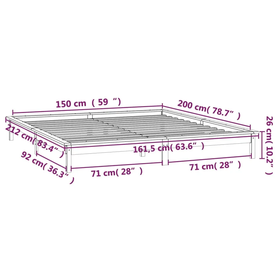 Cadre de lit à LED sans matelas 150x200 cm bois massif - 13