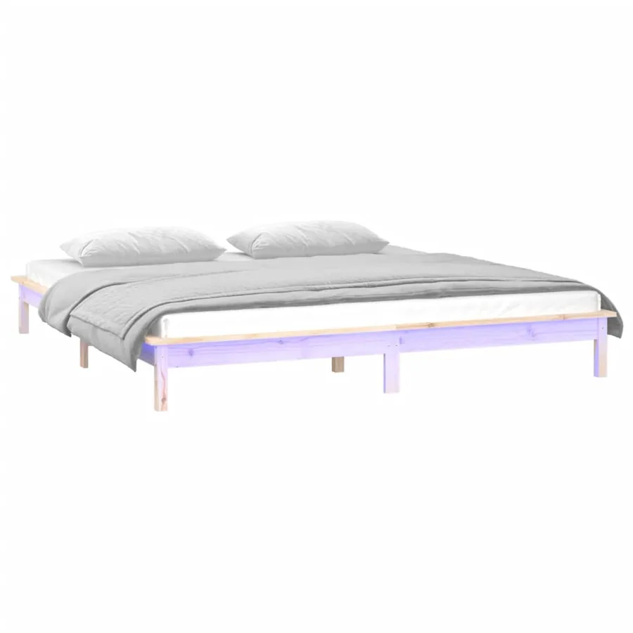 Cadre de lit à LED sans matelas 150x200 cm bois massif - 3
