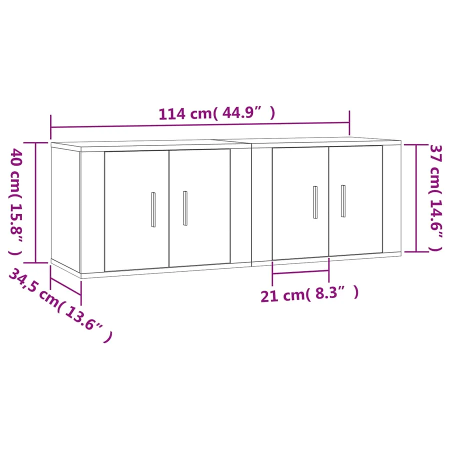Meubles TV muraux 2 pcs sonoma gris 57x34,5x40 cm - 8