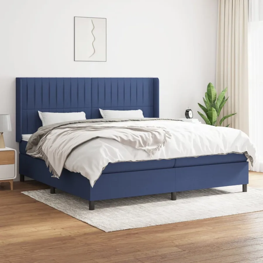 Sommier à lattes de lit avec matelas Bleu 200x200 cm Tissu
