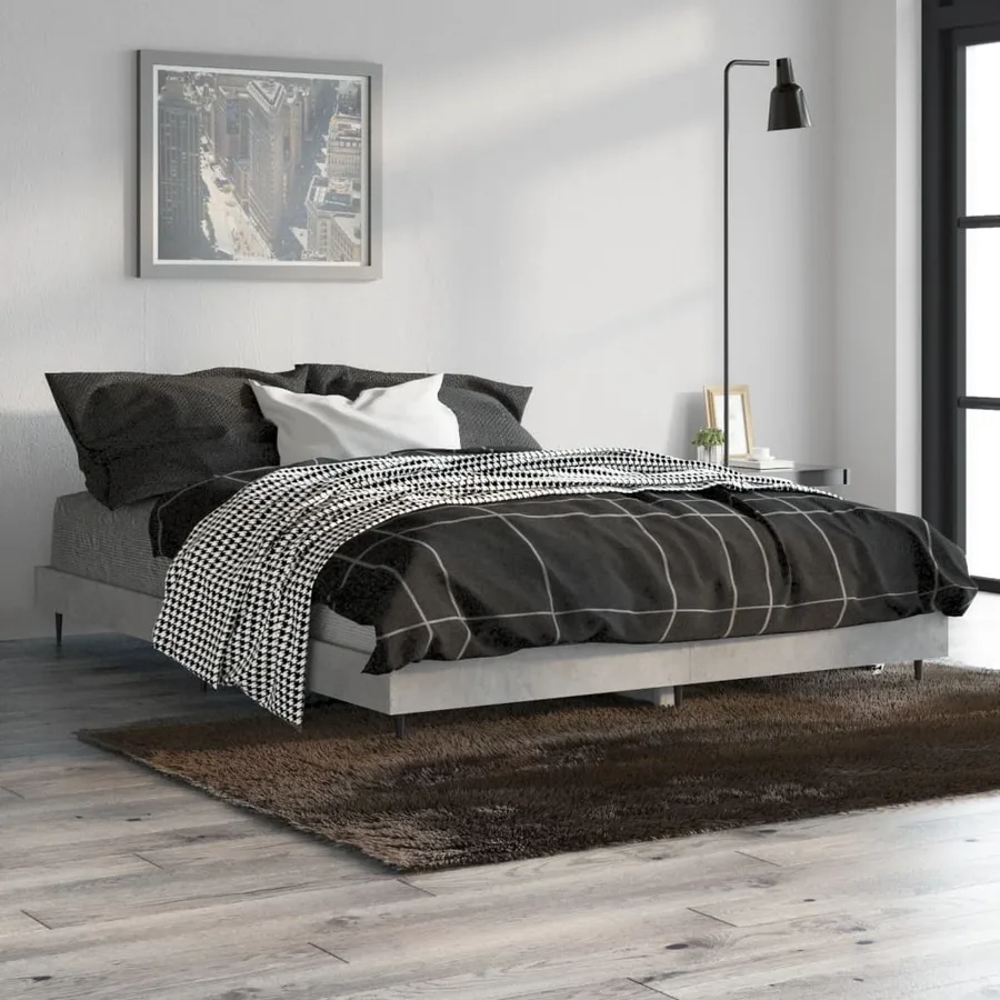 Cadre de lit sans matelas gris béton 135x190 cm - 4