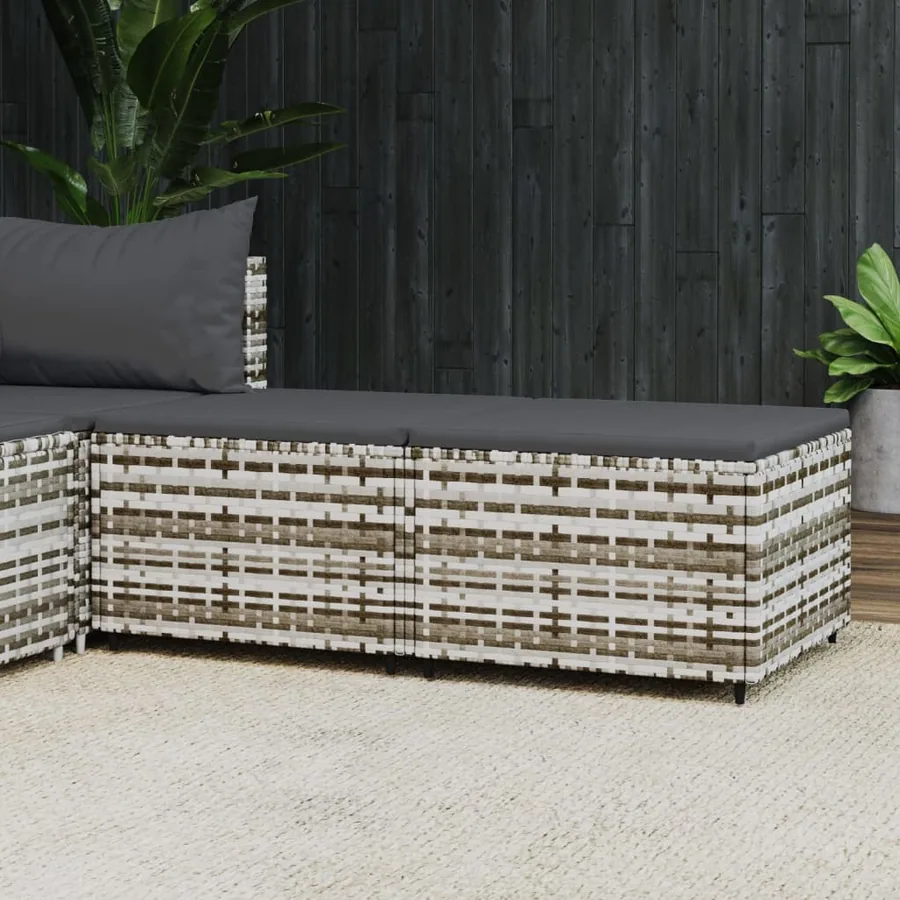 Repose-pieds de jardin et coussins lot de 2 gris résine tressée