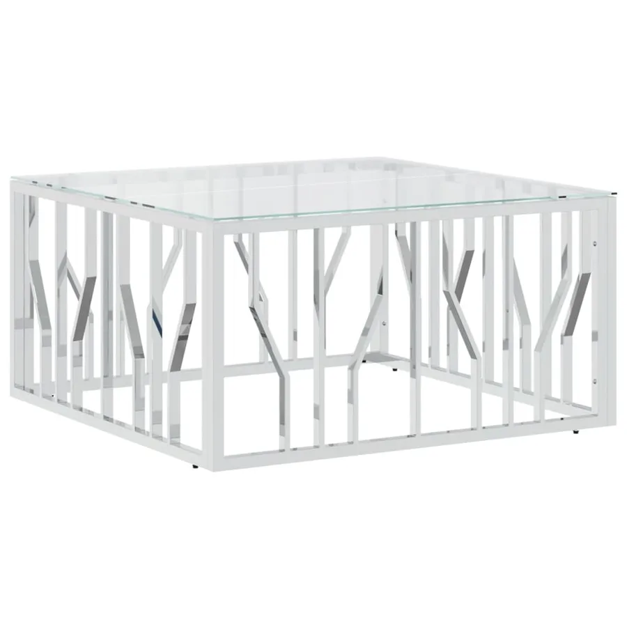 Table basse 80x80x40 cm acier inoxydable et verre - 2