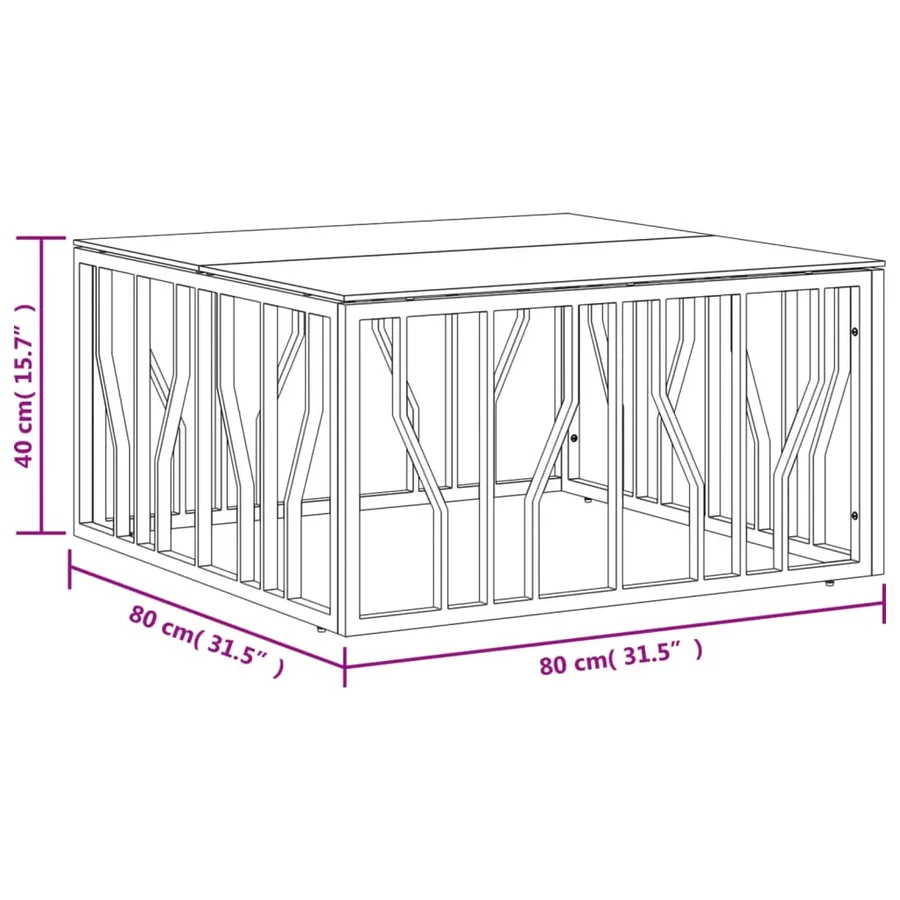 Table basse 80x80x40 cm acier inoxydable et verre - 6