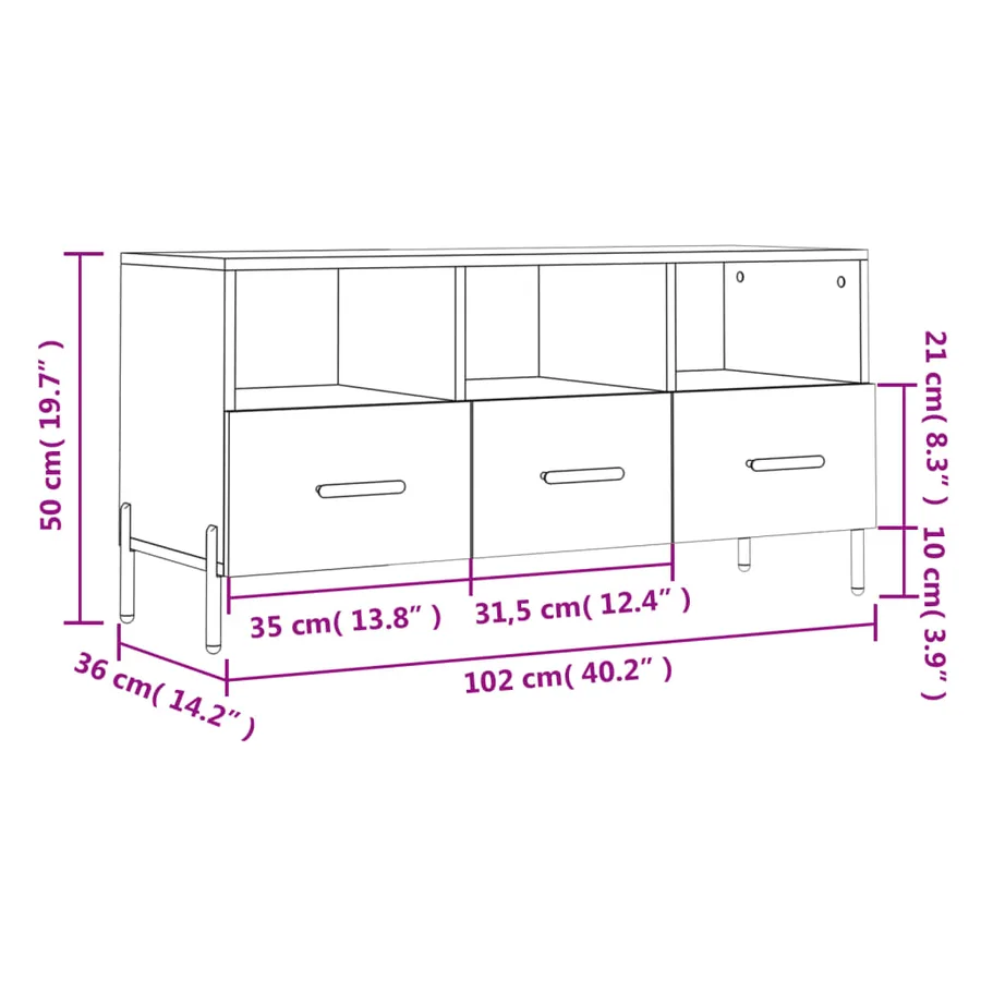 Meuble TV chêne sonoma 102x36x50 cm bois d'ingénierie - 12