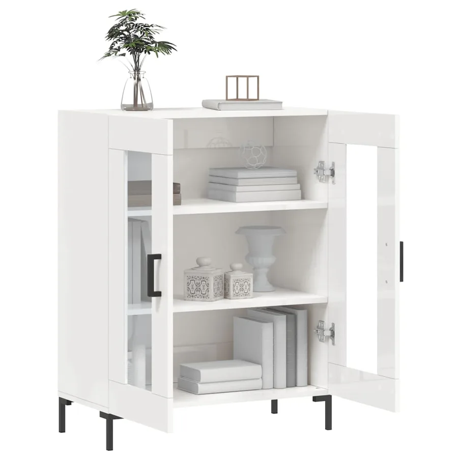 Buffet Blanc brillant 69,5x34x90 cm Bois d'ingénierie - 4