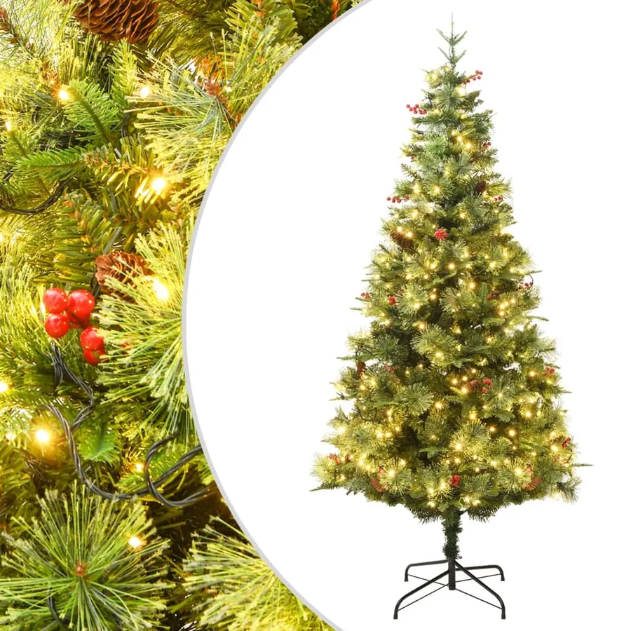 Sapin de Noël pré-éclairé et pommes de pin vert 120cm PVC et PE