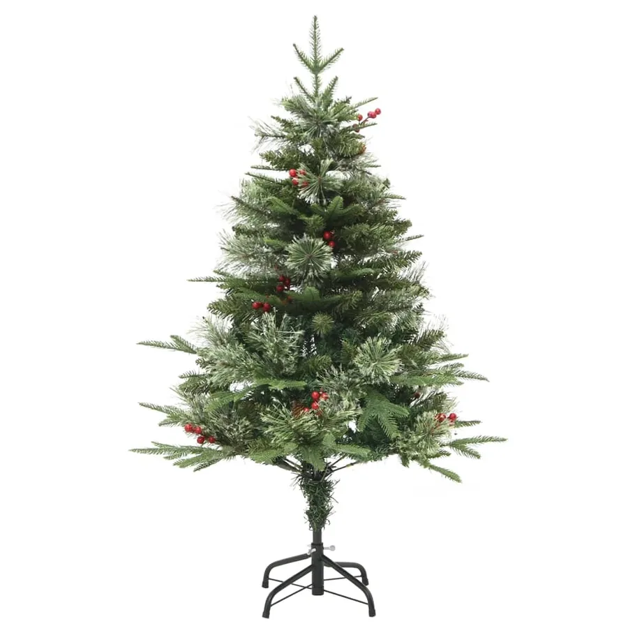 Sapin de Noël pré-éclairé et pommes de pin vert 120cm PVC et PE - 2