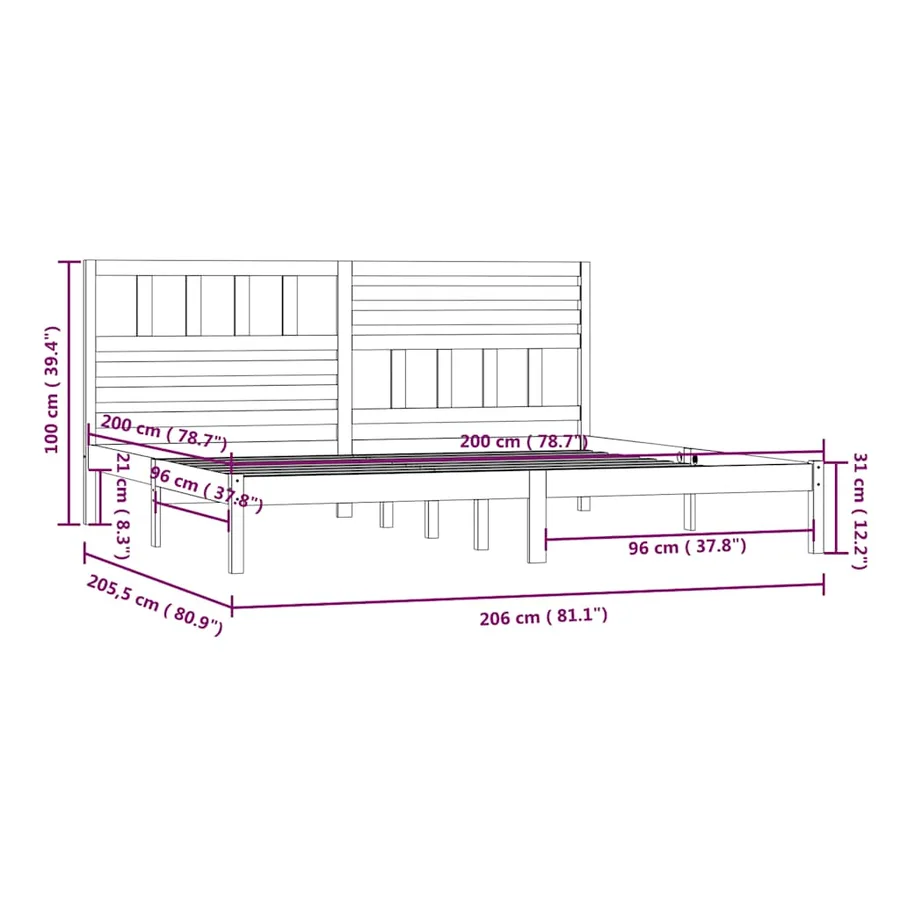 Cadre de lit sans matelas bois massif de pin 200x200 cm - 9