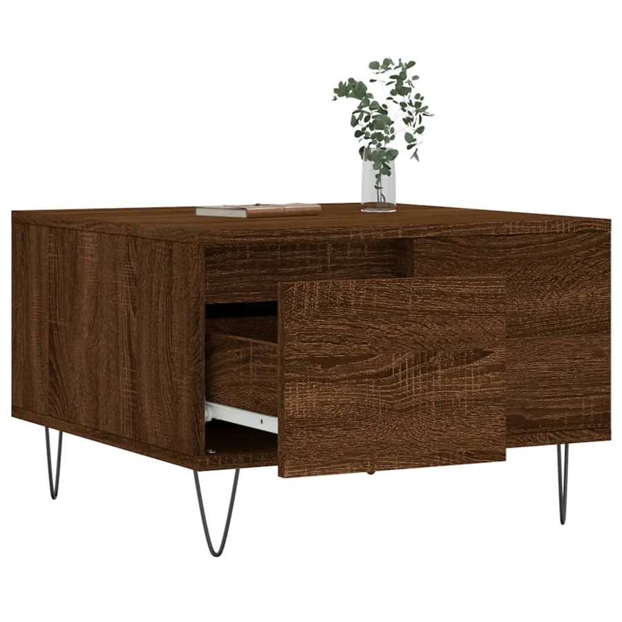 Table basse chêne marron 55x55x36,5 cm bois d'ingénierie - 4