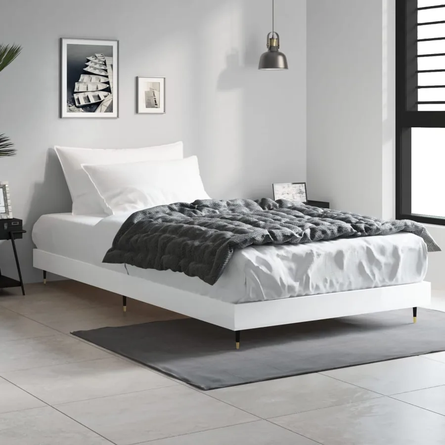 Cadre de lit sans matelas blanc brillant 90x190 cm - 3