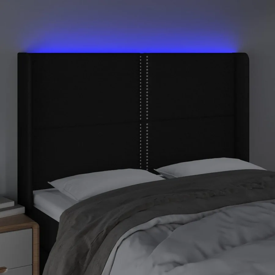Tête de lit à LED Noir 147x16x118/128 cm Tissu - 4