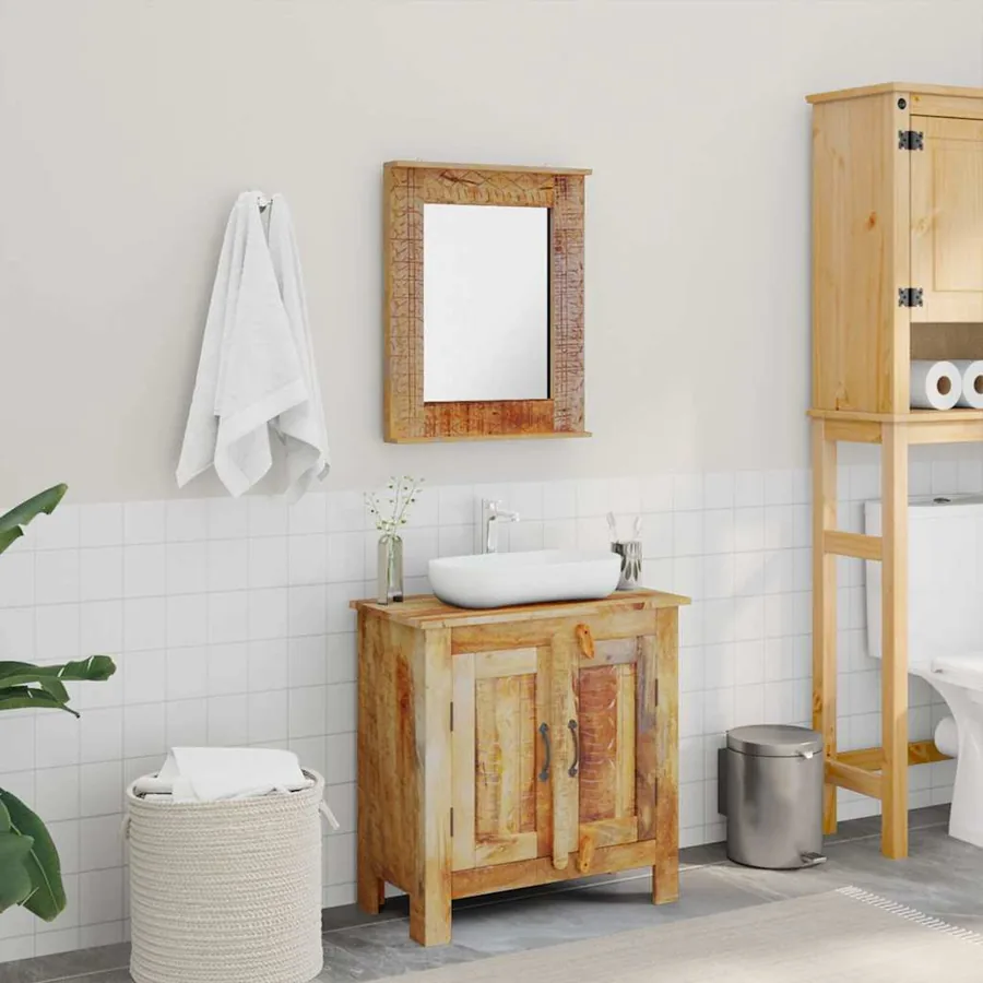 Meuble de salle de bain avec miroir Bois massif de manguier