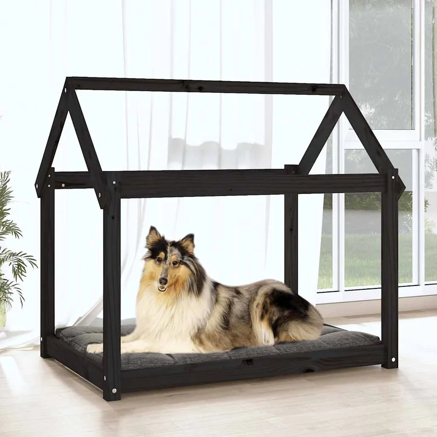 Lit pour chien Noir 101x70x90 cm Bois de pin solide - 3