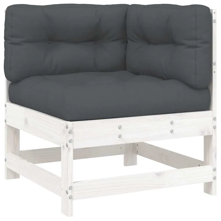 Canapé d'angle avec coussins blanc bois de pin solide - 2