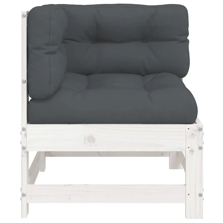 Canapé d'angle avec coussins blanc bois de pin solide - 3