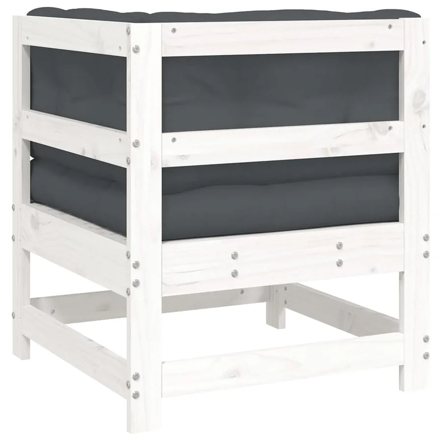 Canapé d'angle avec coussins blanc bois de pin solide - 5