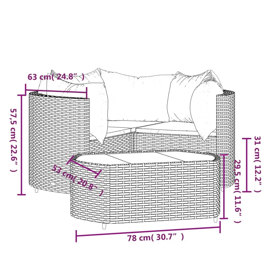 Salon de jardin 4 pcs avec coussins Noir Résine tressée - 11