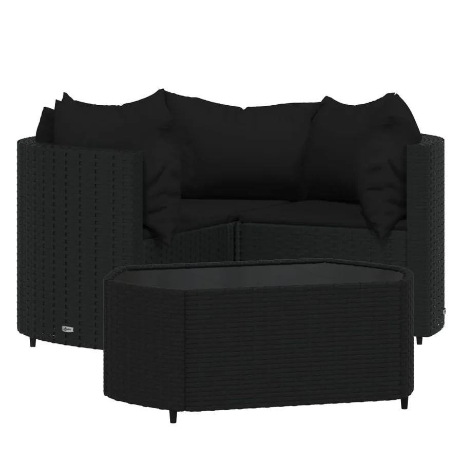 Salon de jardin 4 pcs avec coussins Noir Résine tressée - 2