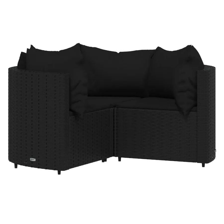 Salon de jardin 4 pcs avec coussins Noir Résine tressée - 3