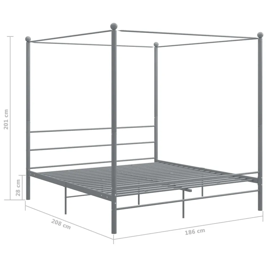 Cadre de lit à baldaquin sans matelas gris métal 180x200 cm - 6