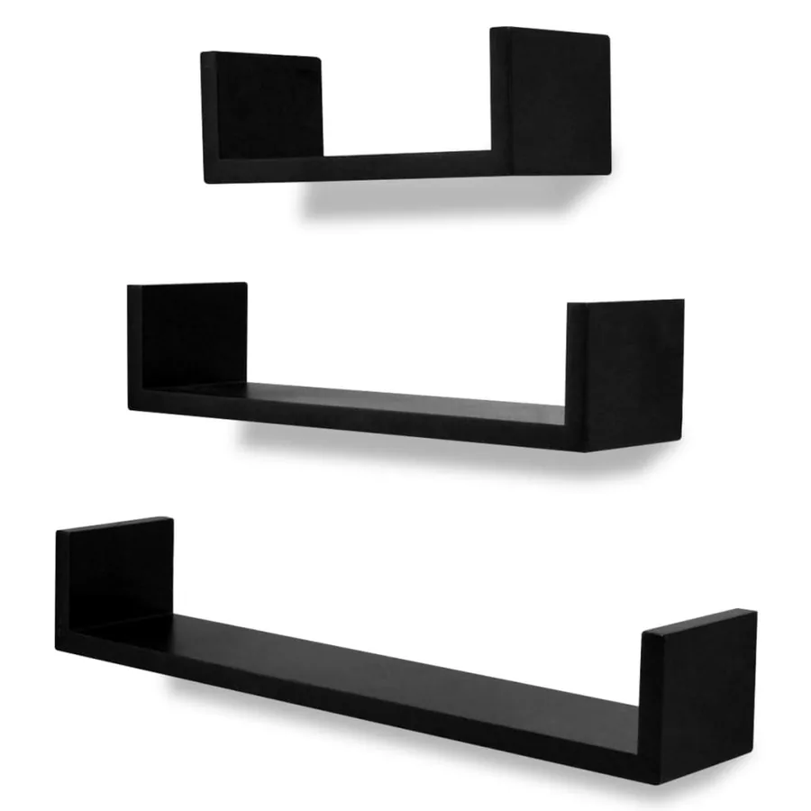 Étagères murales 3 pcs Forme de U MDF Noir - 2