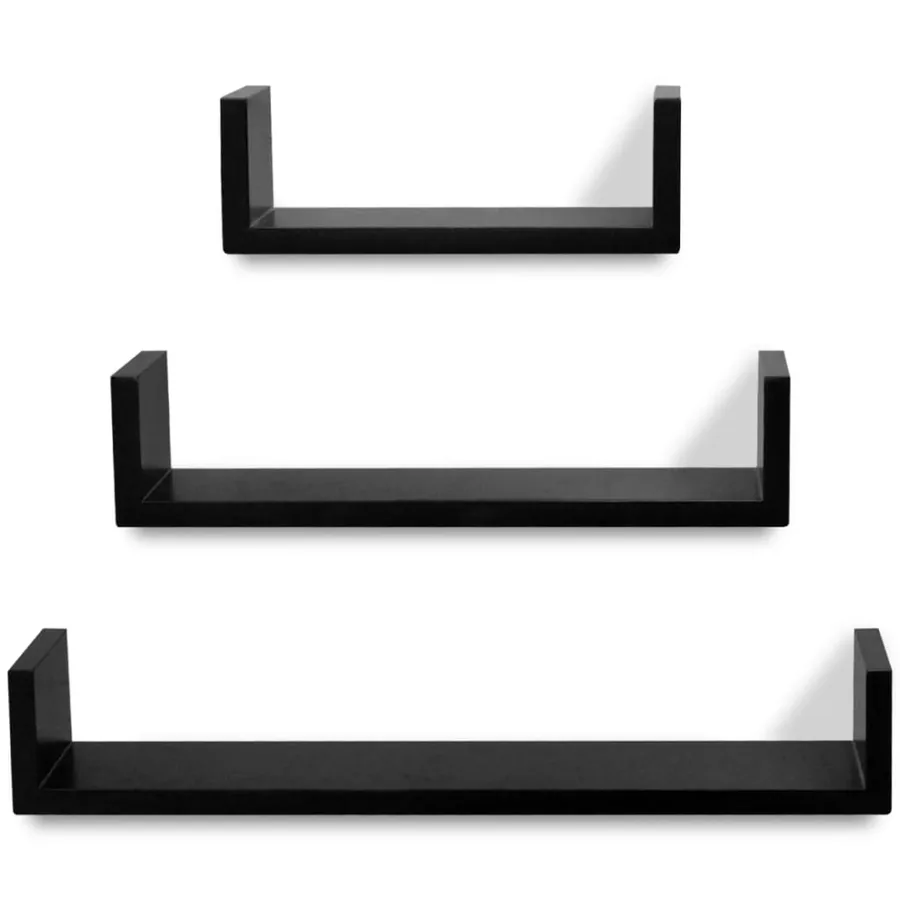 Étagères murales 3 pcs Forme de U MDF Noir - 3