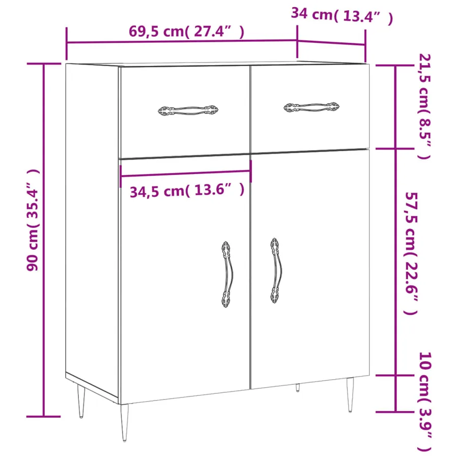 Buffet Blanc brillant 69,5x34x90 cm Bois d'ingénierie - 13